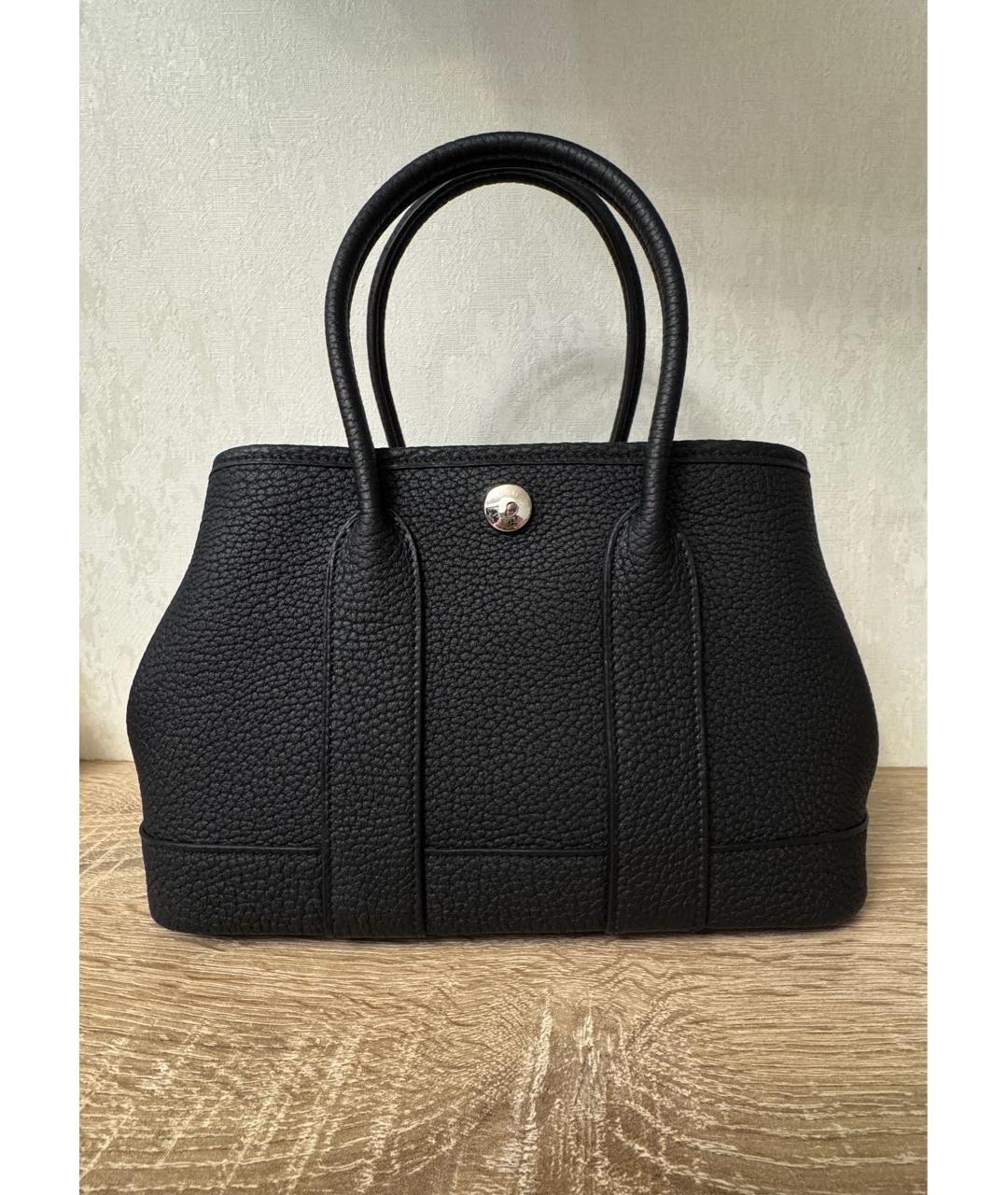 HERMES Черная кожаная сумка тоут, фото 2
