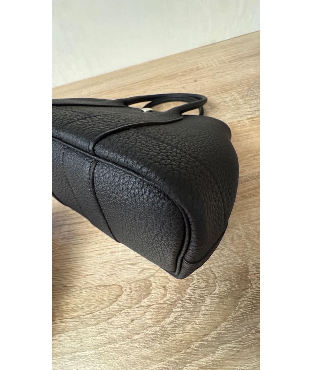 HERMES Черная кожаная сумка тоут, фото 5