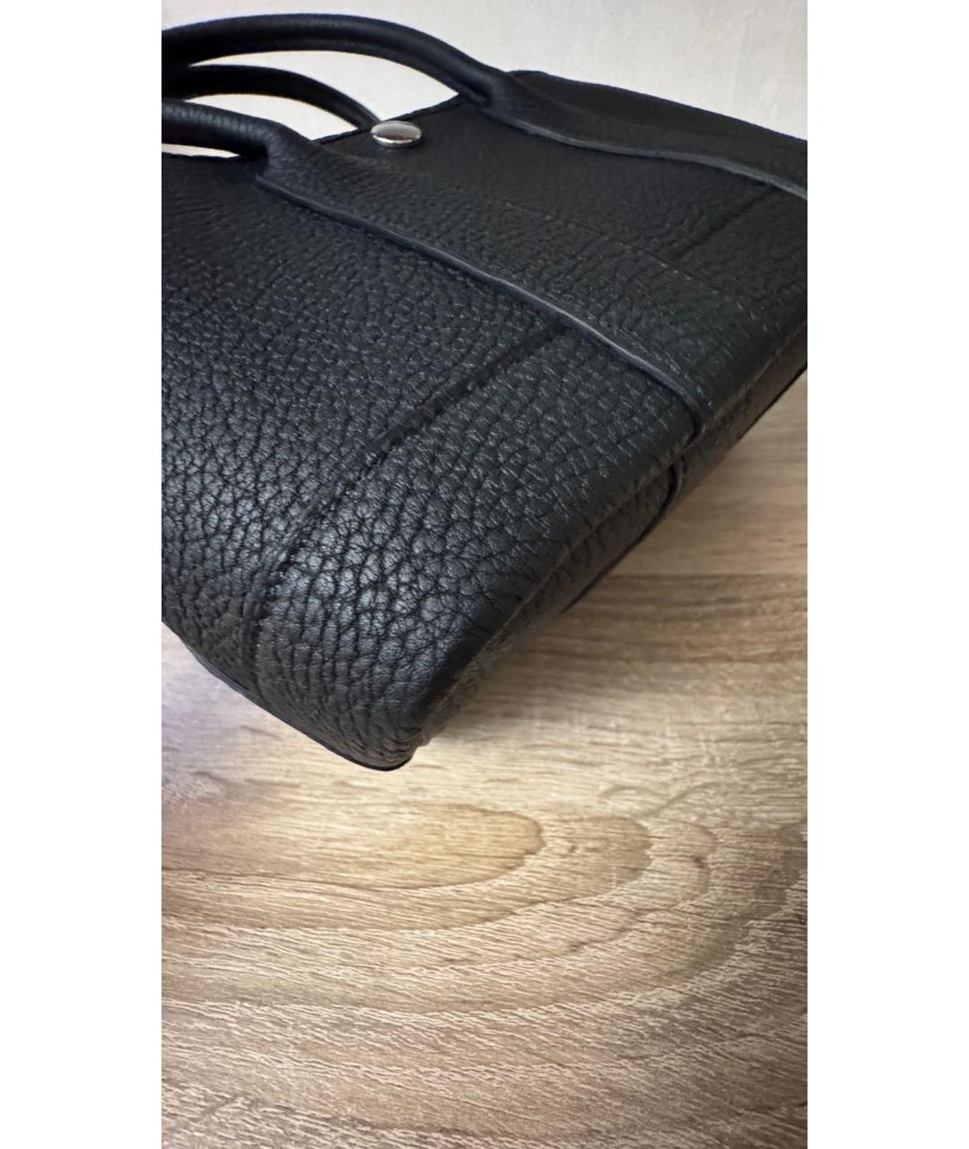 HERMES Черная кожаная сумка тоут, фото 6