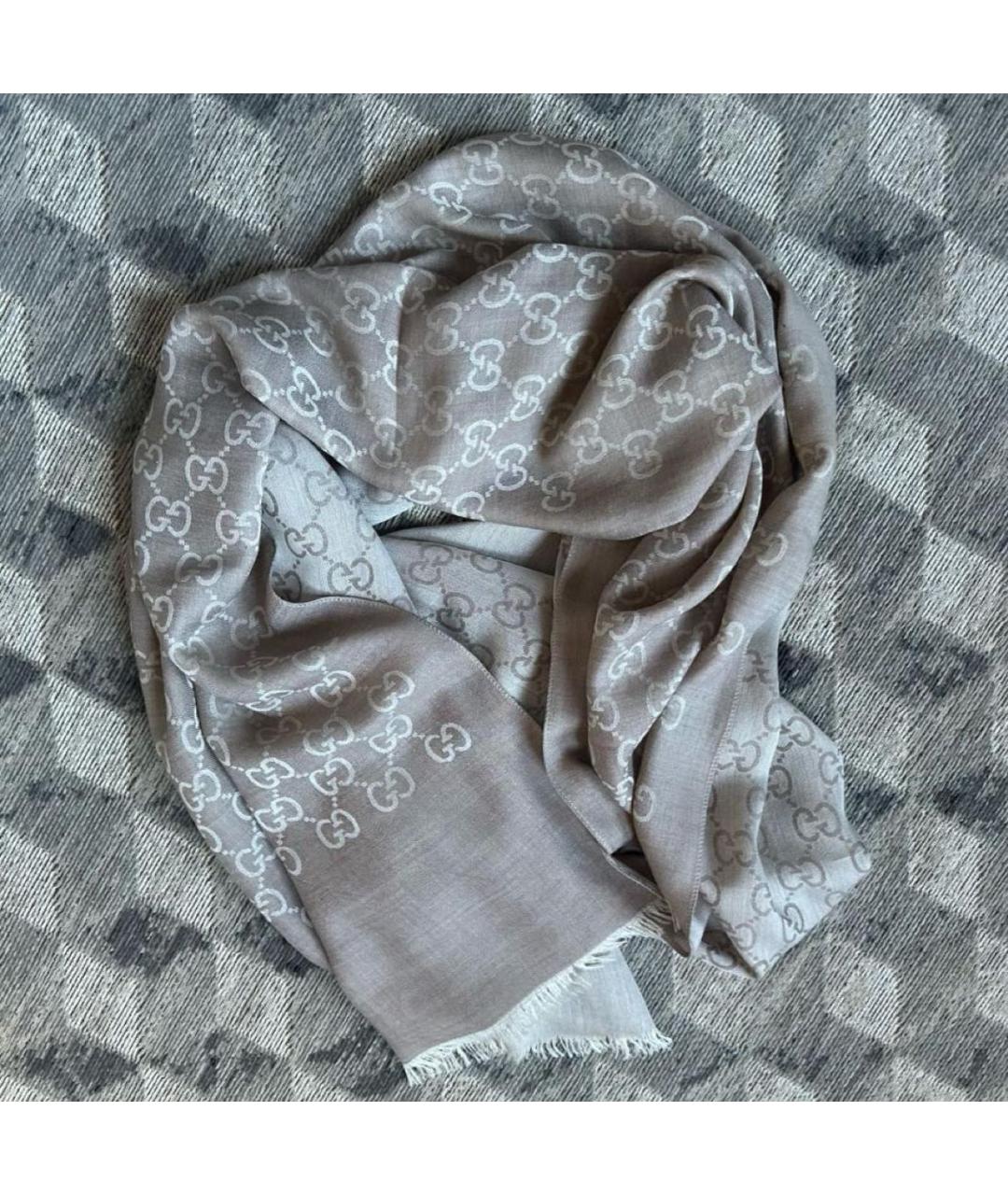 GUCCI Бежевый хлопковый шарф, фото 3