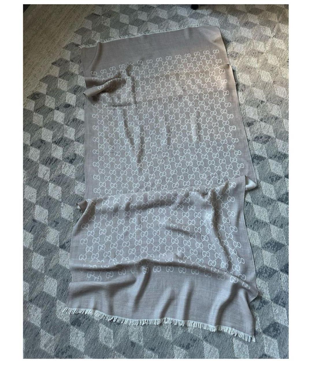 GUCCI Бежевый хлопковый шарф, фото 2