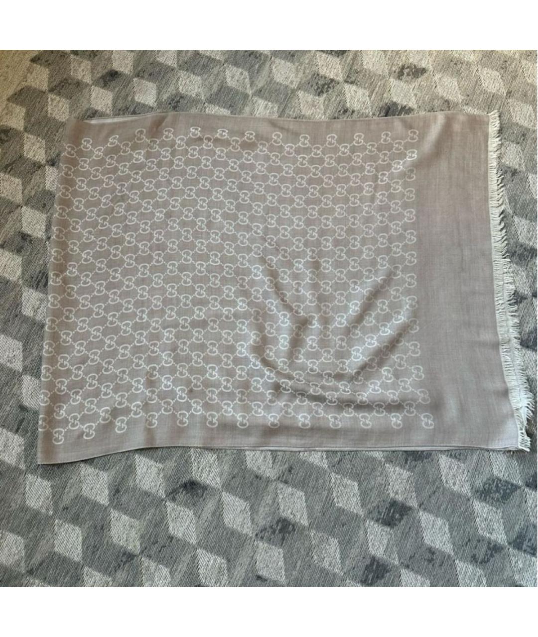 GUCCI Бежевый хлопковый шарф, фото 5