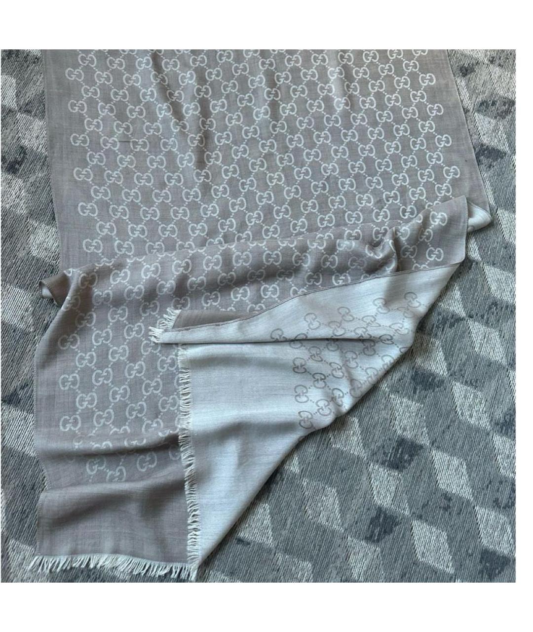 GUCCI Бежевый хлопковый шарф, фото 6