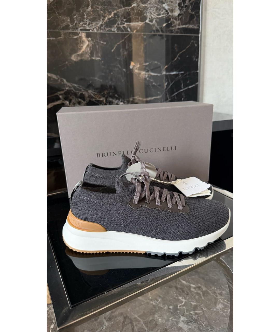 BRUNELLO CUCINELLI Серые кожаные низкие кроссовки / кеды, фото 4