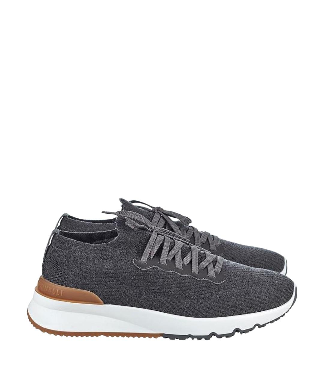 BRUNELLO CUCINELLI Серые кожаные низкие кроссовки / кеды, фото 1