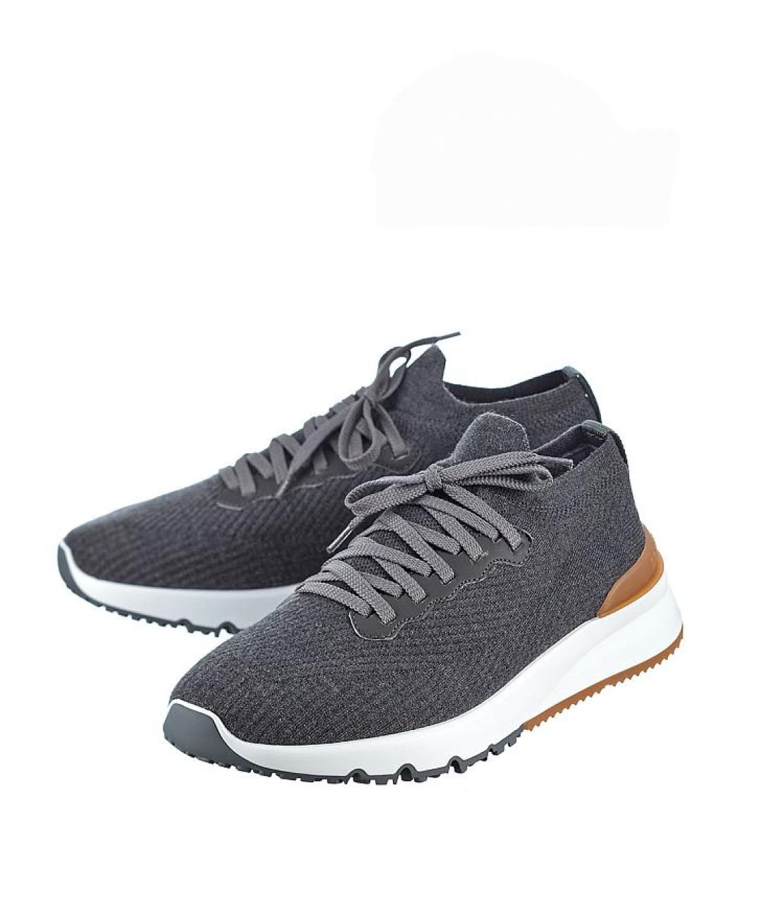 BRUNELLO CUCINELLI Серые кожаные низкие кроссовки / кеды, фото 2