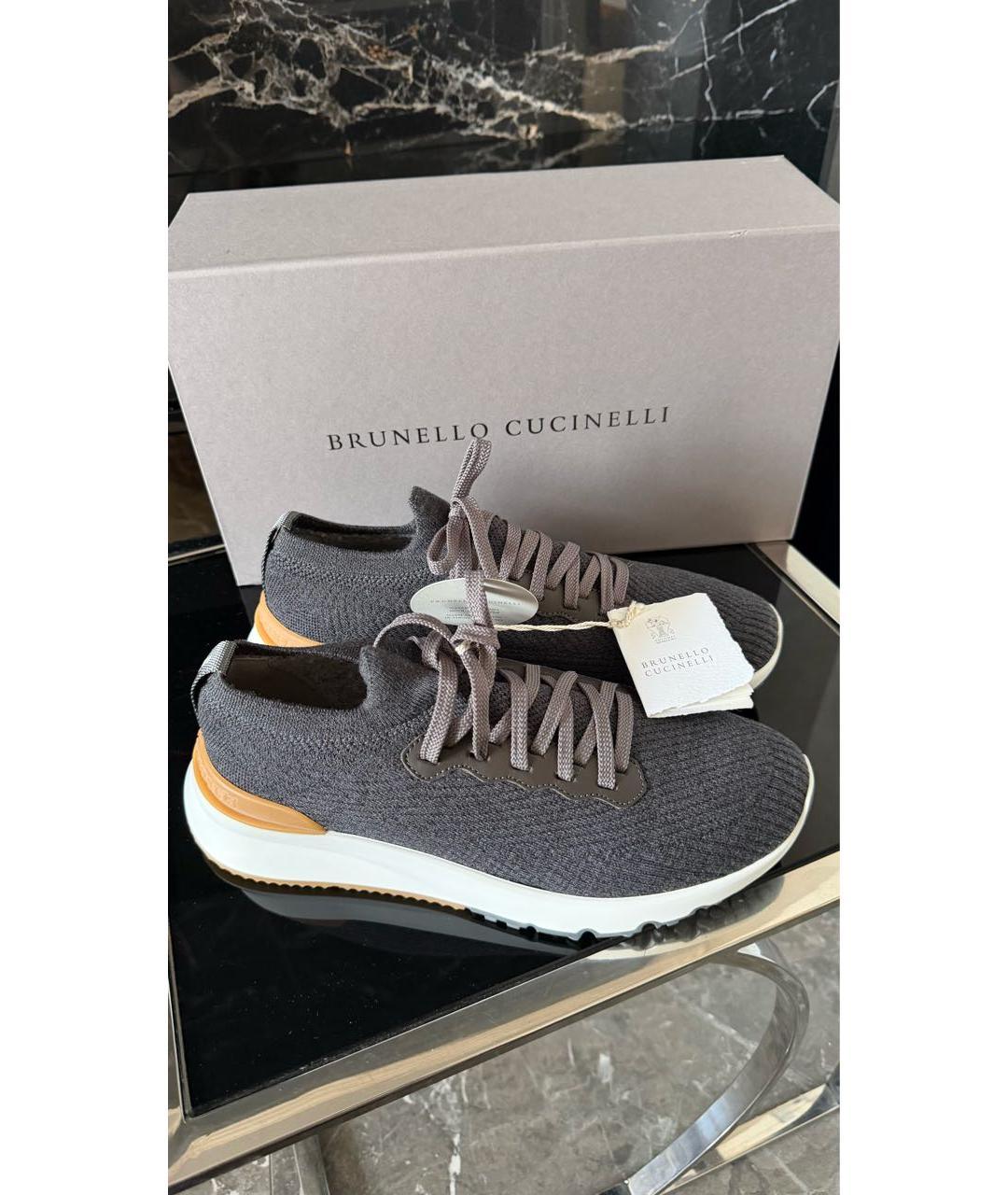 BRUNELLO CUCINELLI Серые кожаные низкие кроссовки / кеды, фото 5