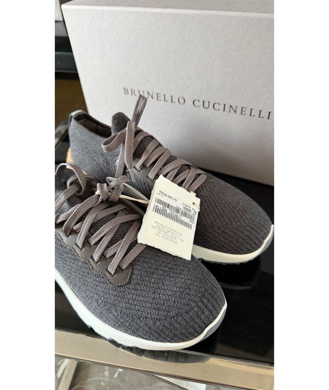 BRUNELLO CUCINELLI Серые кожаные низкие кроссовки / кеды, фото 6