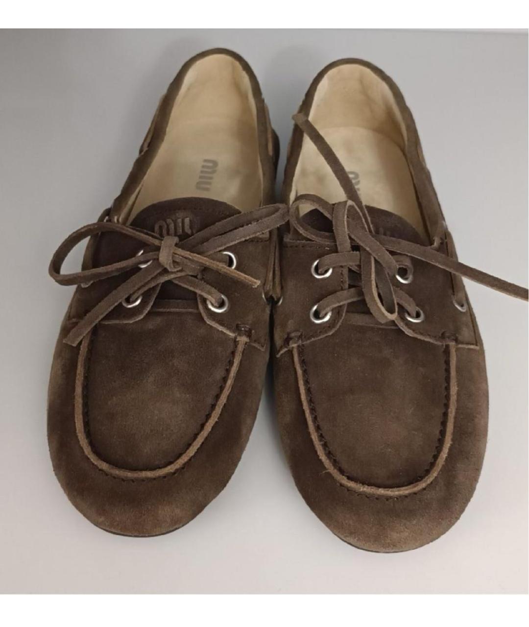 MIU MIU Коричневые замшевые мокасины, фото 2