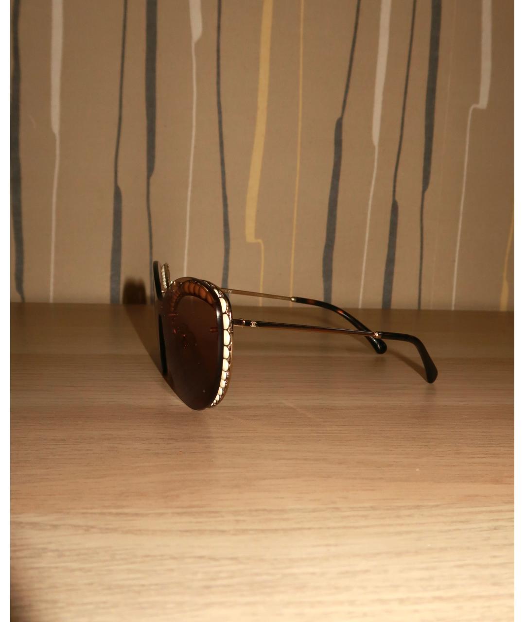 CHANEL Коричневые металлические солнцезащитные очки, фото 5