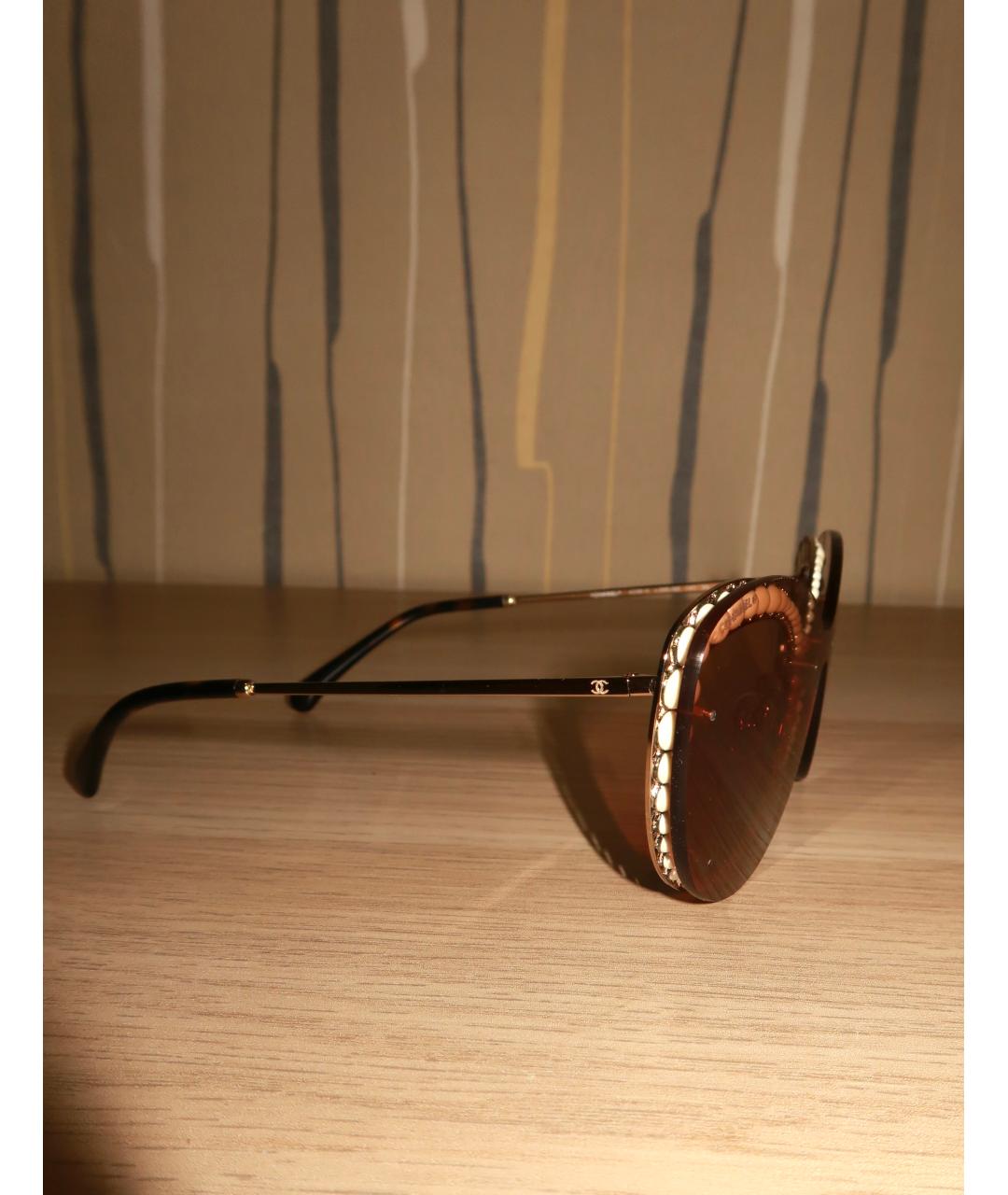 CHANEL Коричневые металлические солнцезащитные очки, фото 3