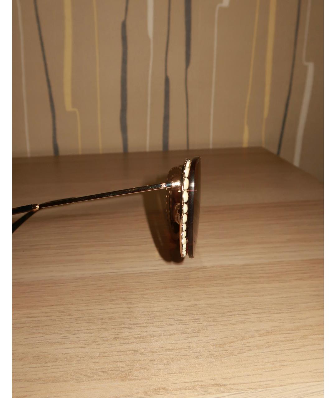 CHANEL Коричневые металлические солнцезащитные очки, фото 9