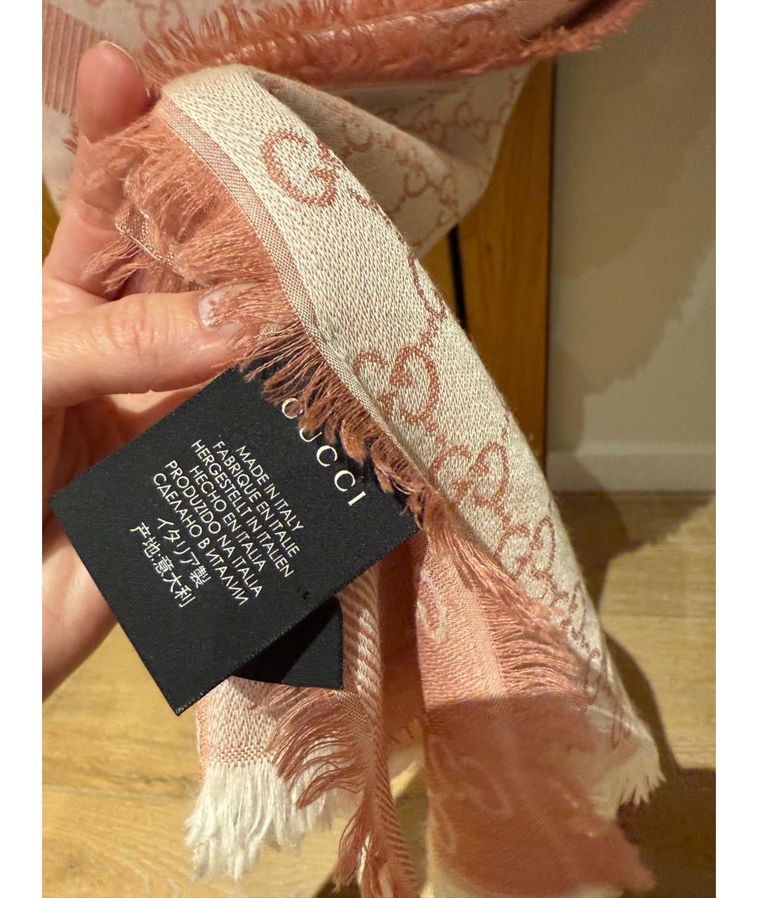 GUCCI Коралловый шерстяной платок, фото 3