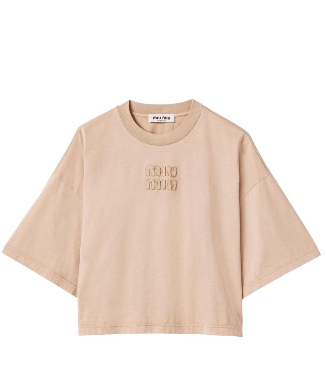 MIU MIU Бежевая хлопковая футболка, фото 9