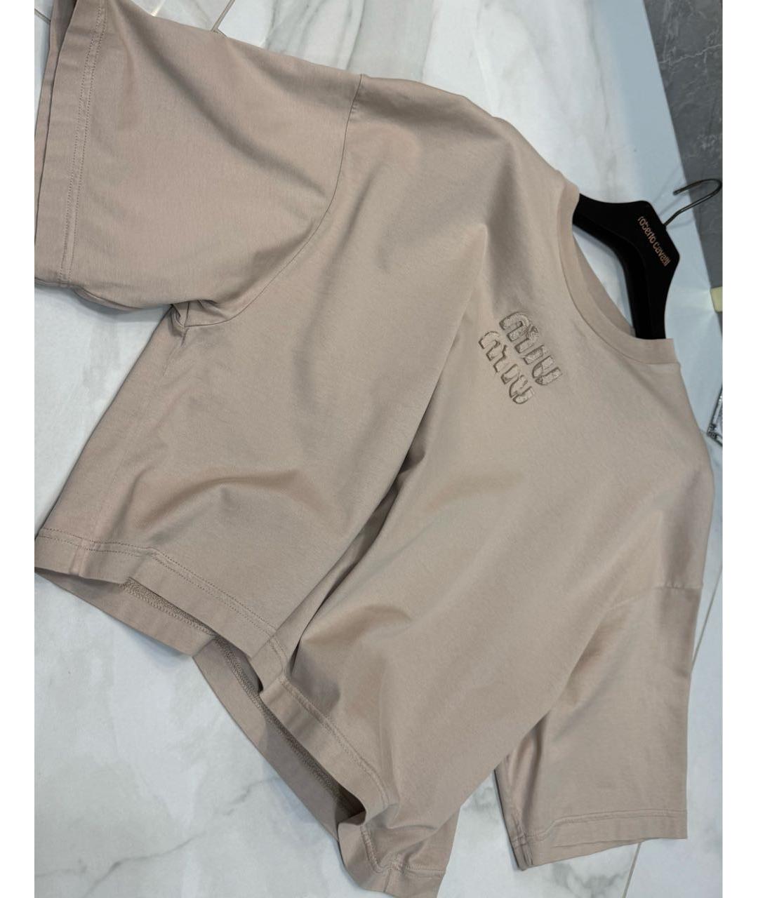 MIU MIU Бежевая хлопковая футболка, фото 6