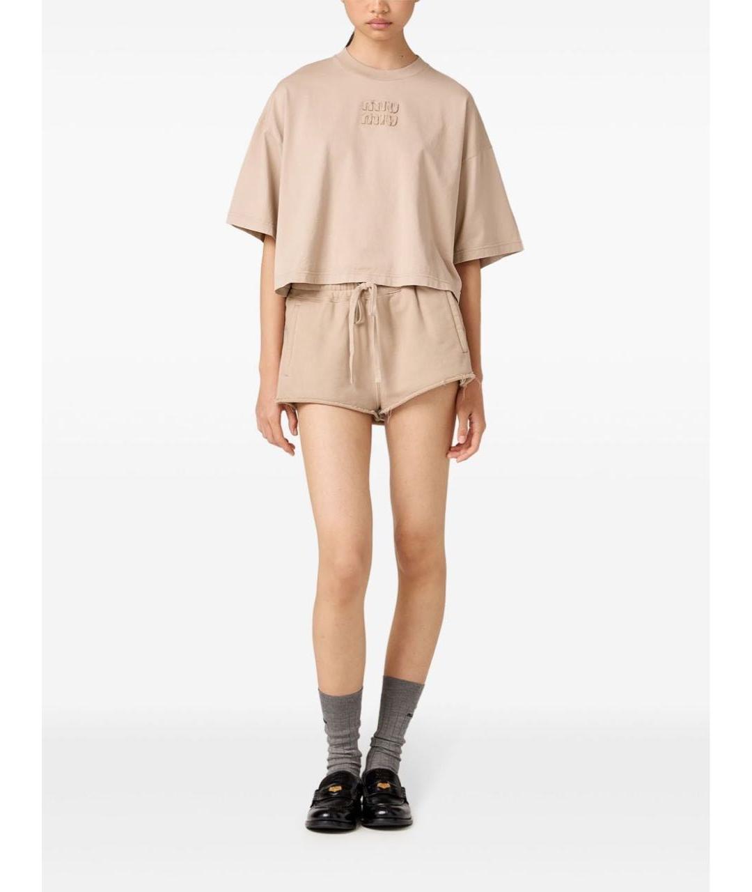 MIU MIU Бежевая хлопковая футболка, фото 2