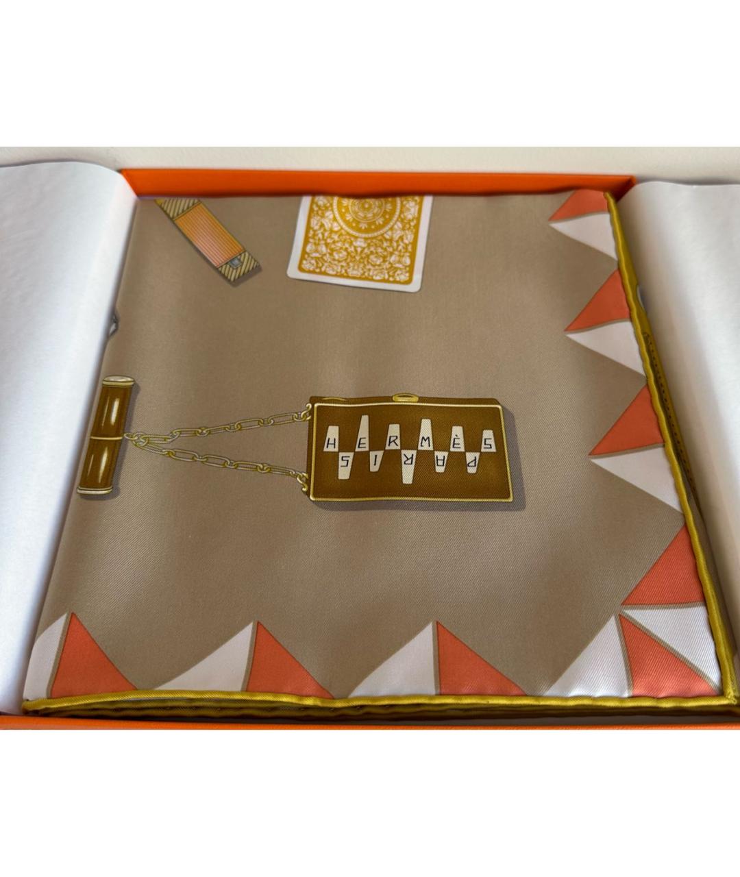 HERMES Коричневый шелковый платок, фото 4