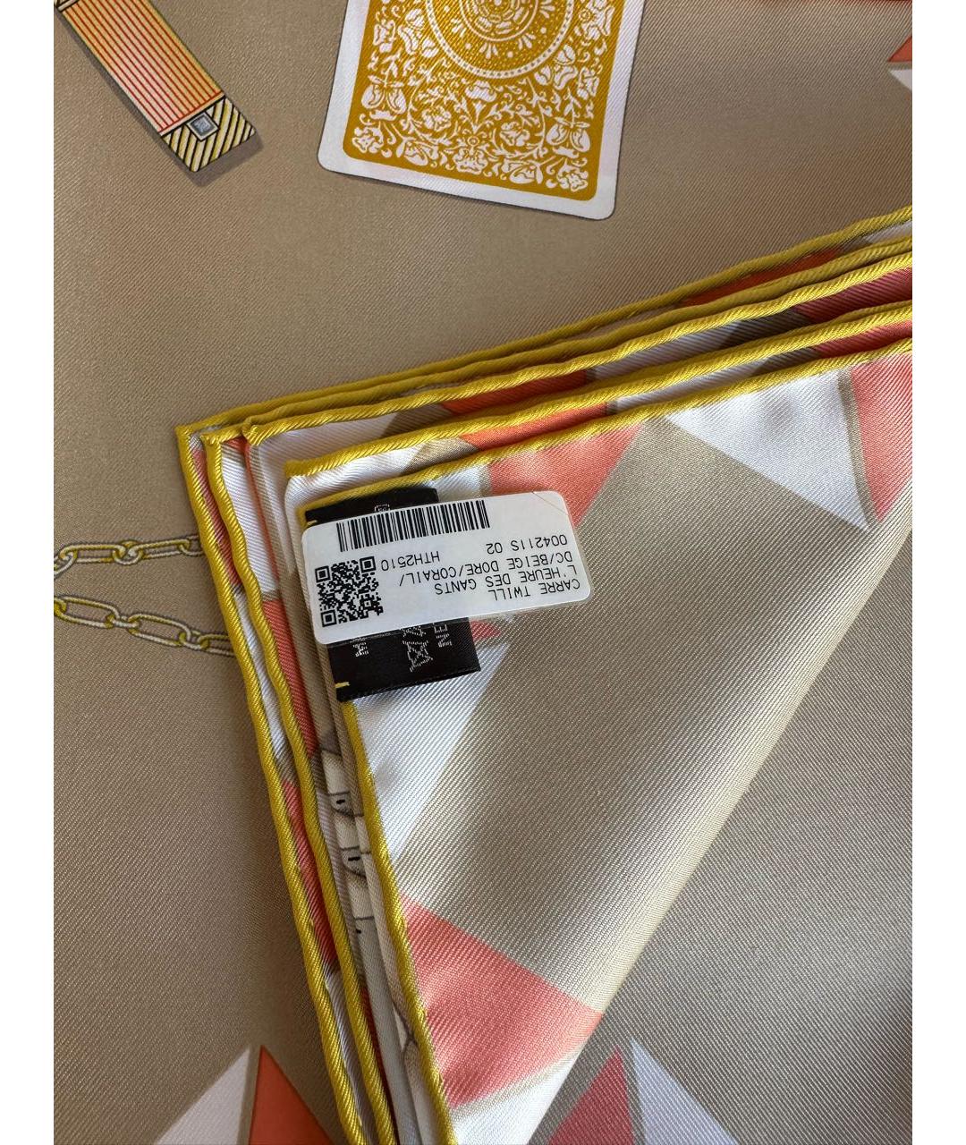 HERMES Коричневый шелковый платок, фото 5