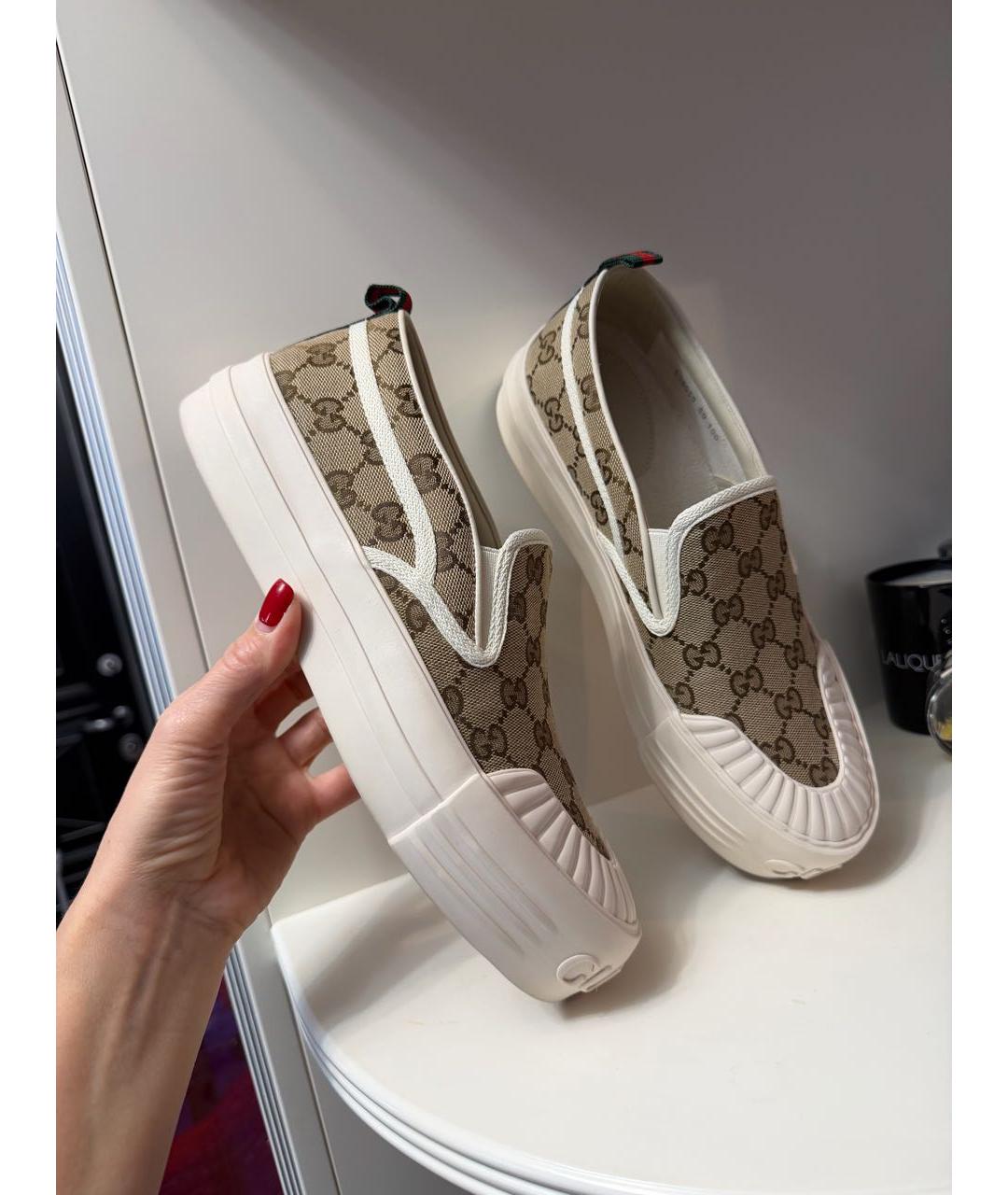 GUCCI Бежевые текстильные лоферы, фото 5