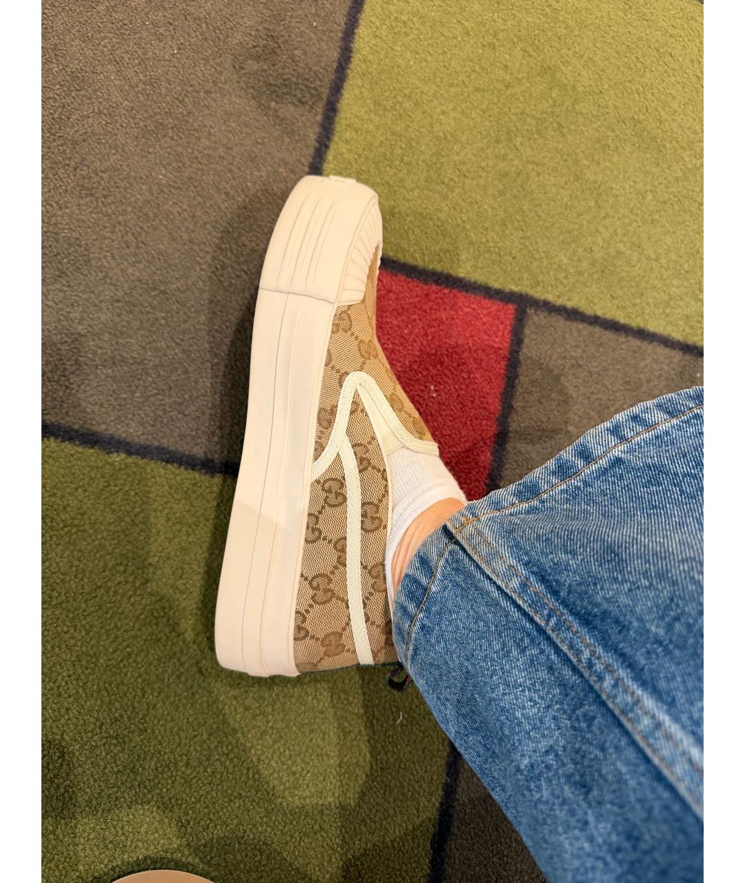 GUCCI Бежевые текстильные лоферы, фото 3