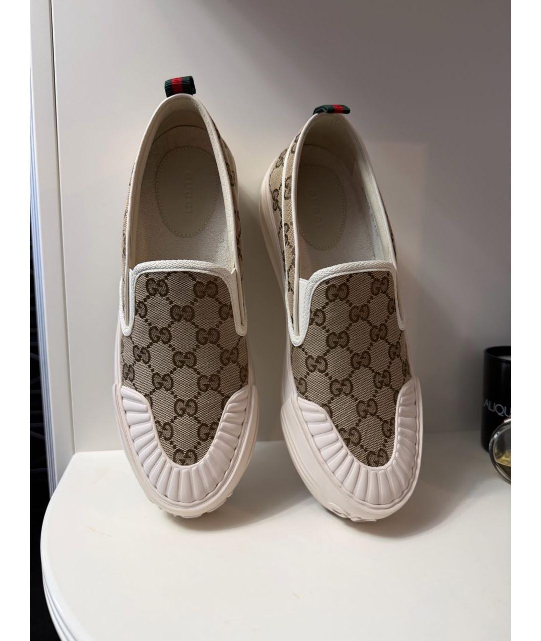 GUCCI Бежевые текстильные лоферы, фото 4