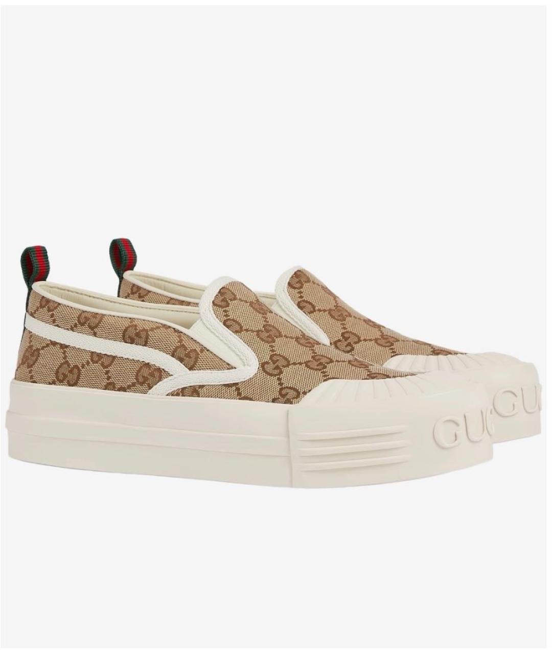 GUCCI Бежевые текстильные лоферы, фото 6