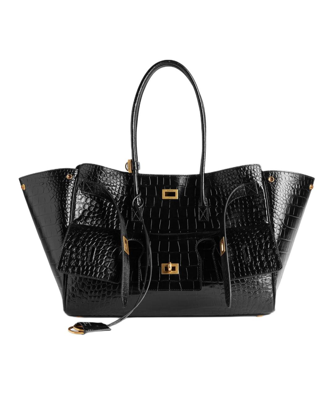 BALENCIAGA Черная сумка тоут из лакированной кожи, фото 1