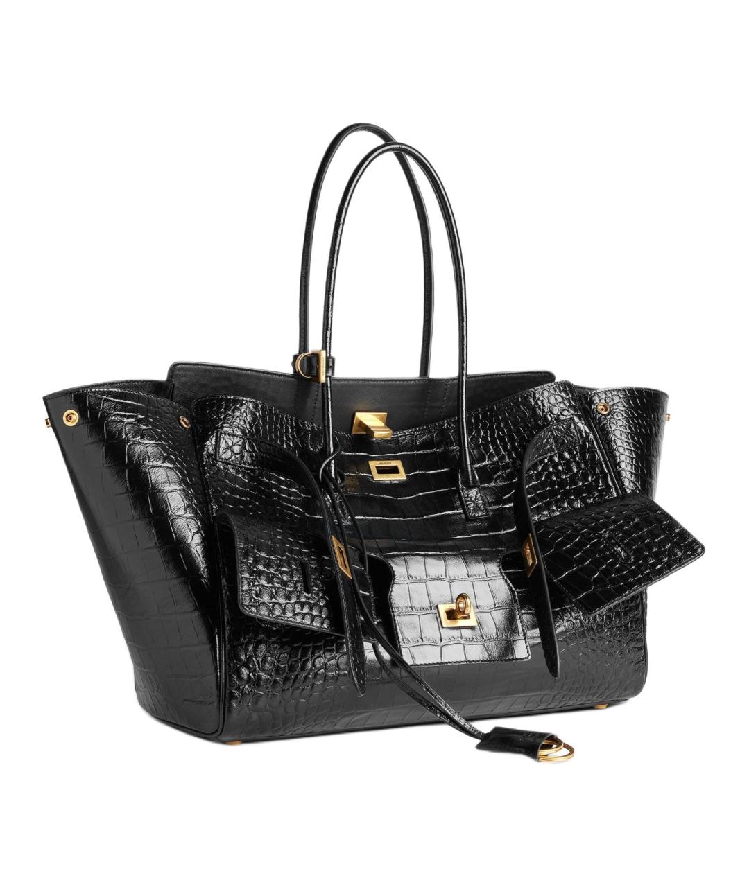 BALENCIAGA Черная сумка тоут из лакированной кожи, фото 4