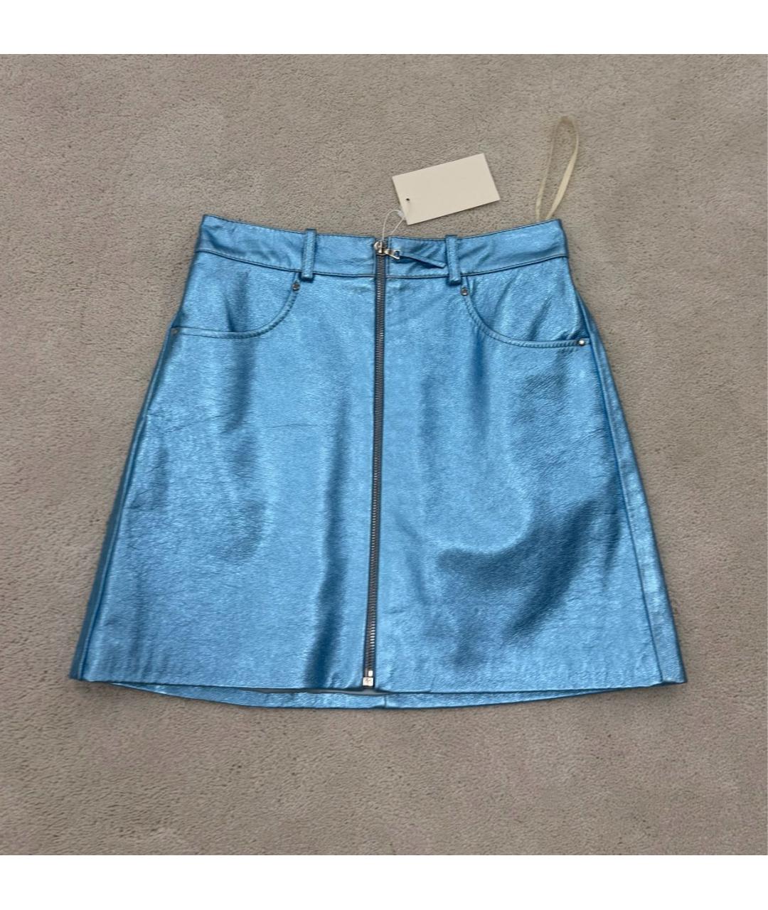 YANA RASKOVALOVA Голубая кожаная юбка мини, фото 5