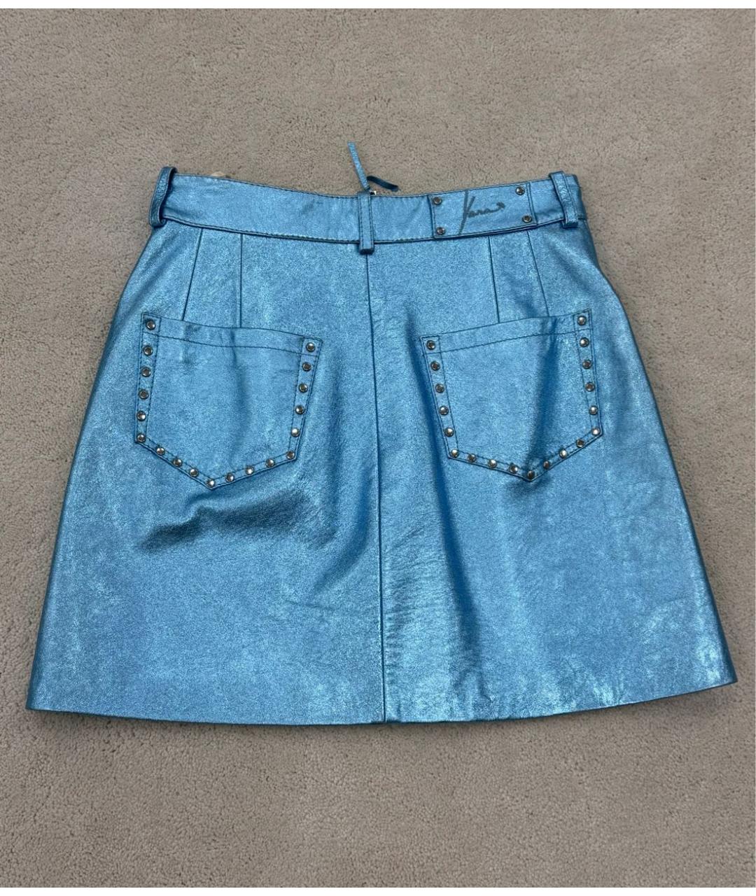 YANA RASKOVALOVA Голубая кожаная юбка мини, фото 2