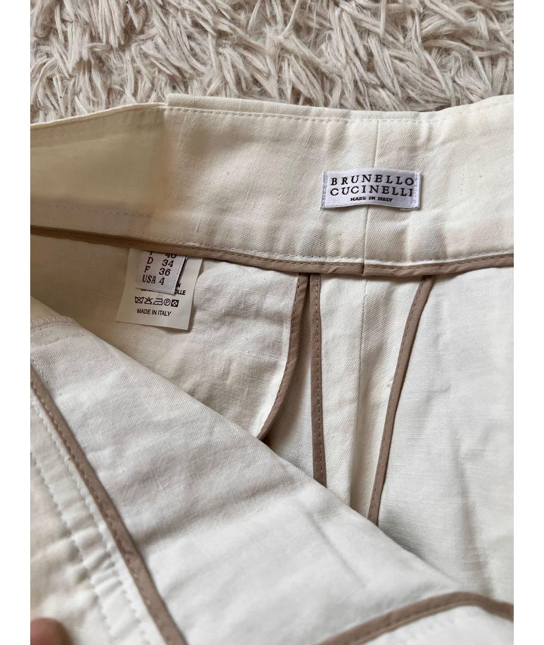 BRUNELLO CUCINELLI Бежевые льняные прямые брюки, фото 3