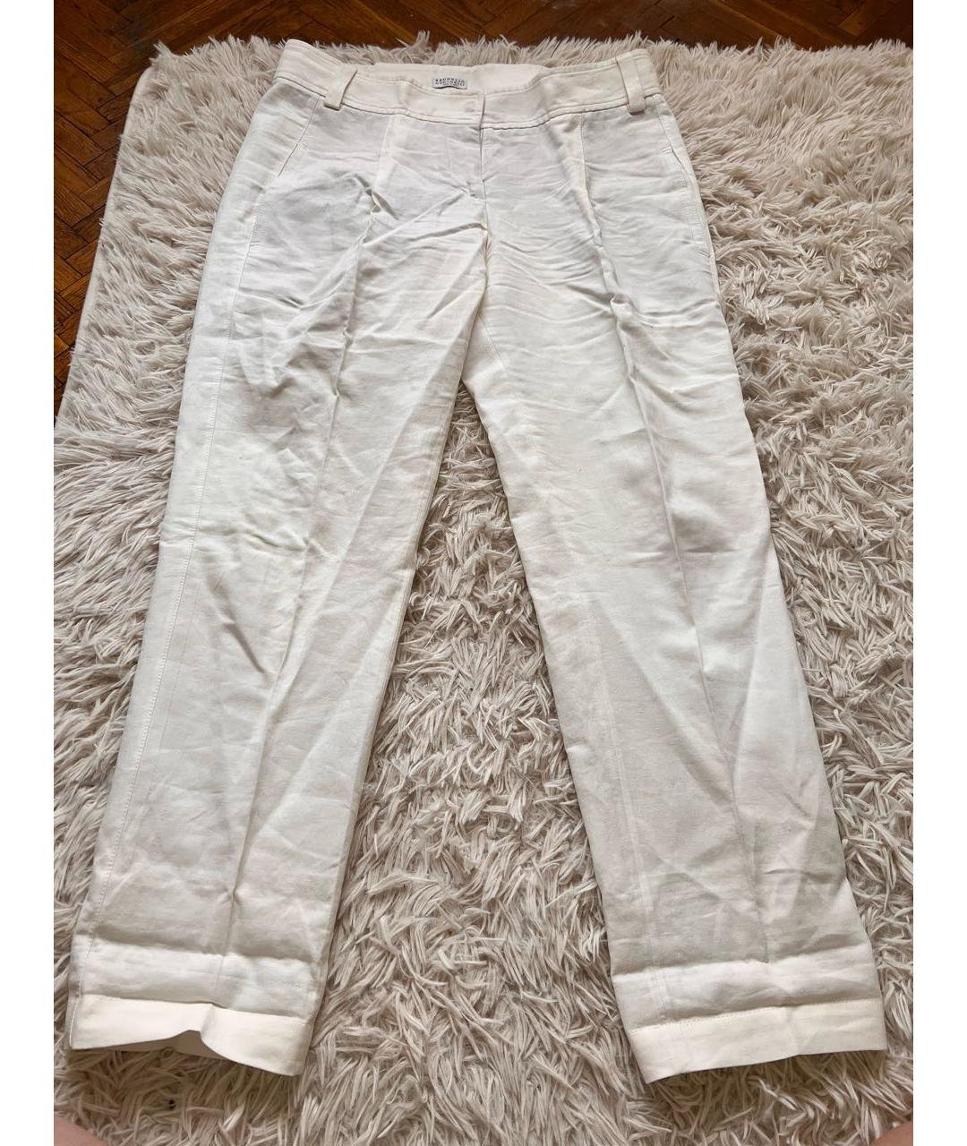 BRUNELLO CUCINELLI Бежевые льняные прямые брюки, фото 5