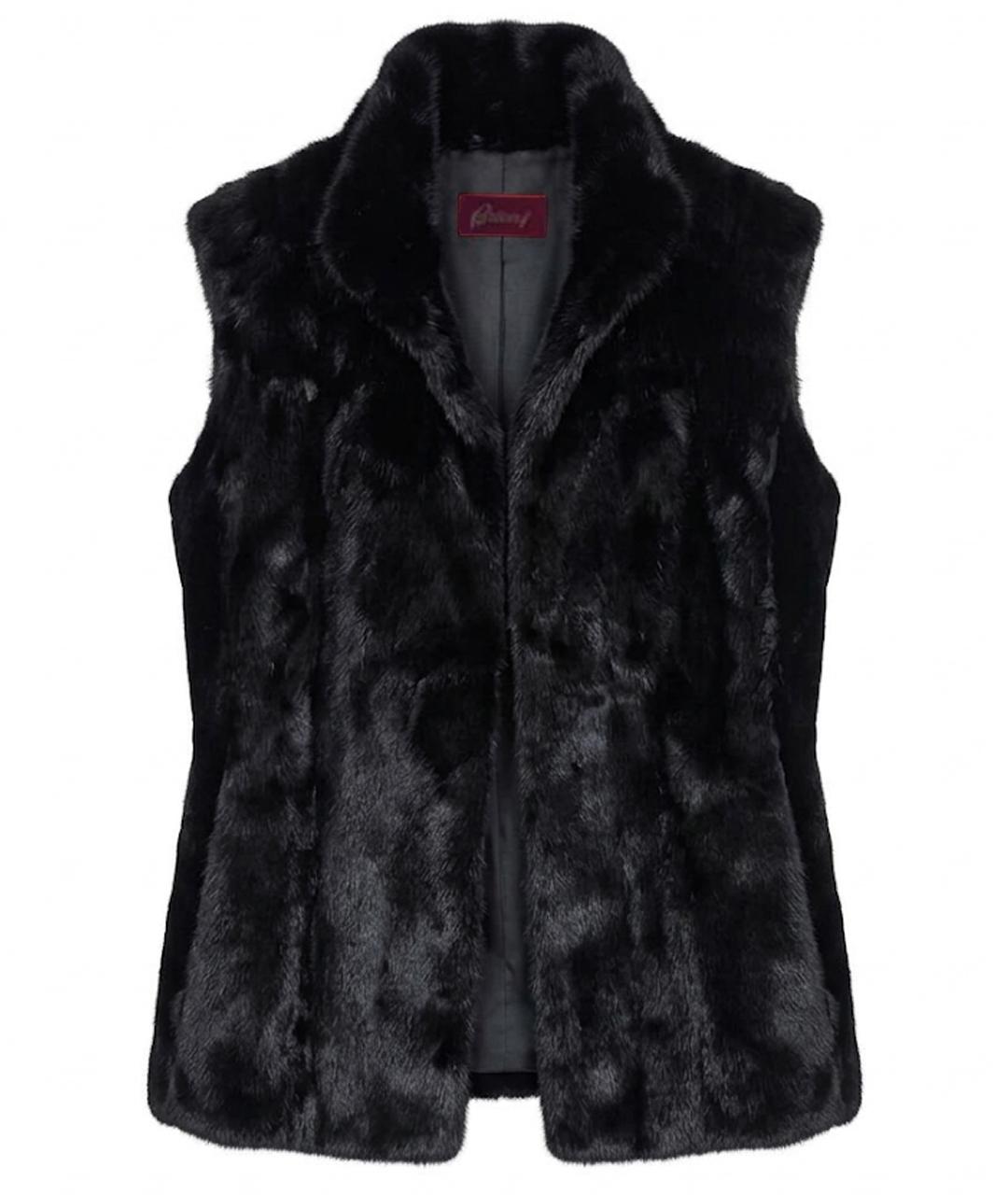 BRIONI Черный меховой жилет, фото 1