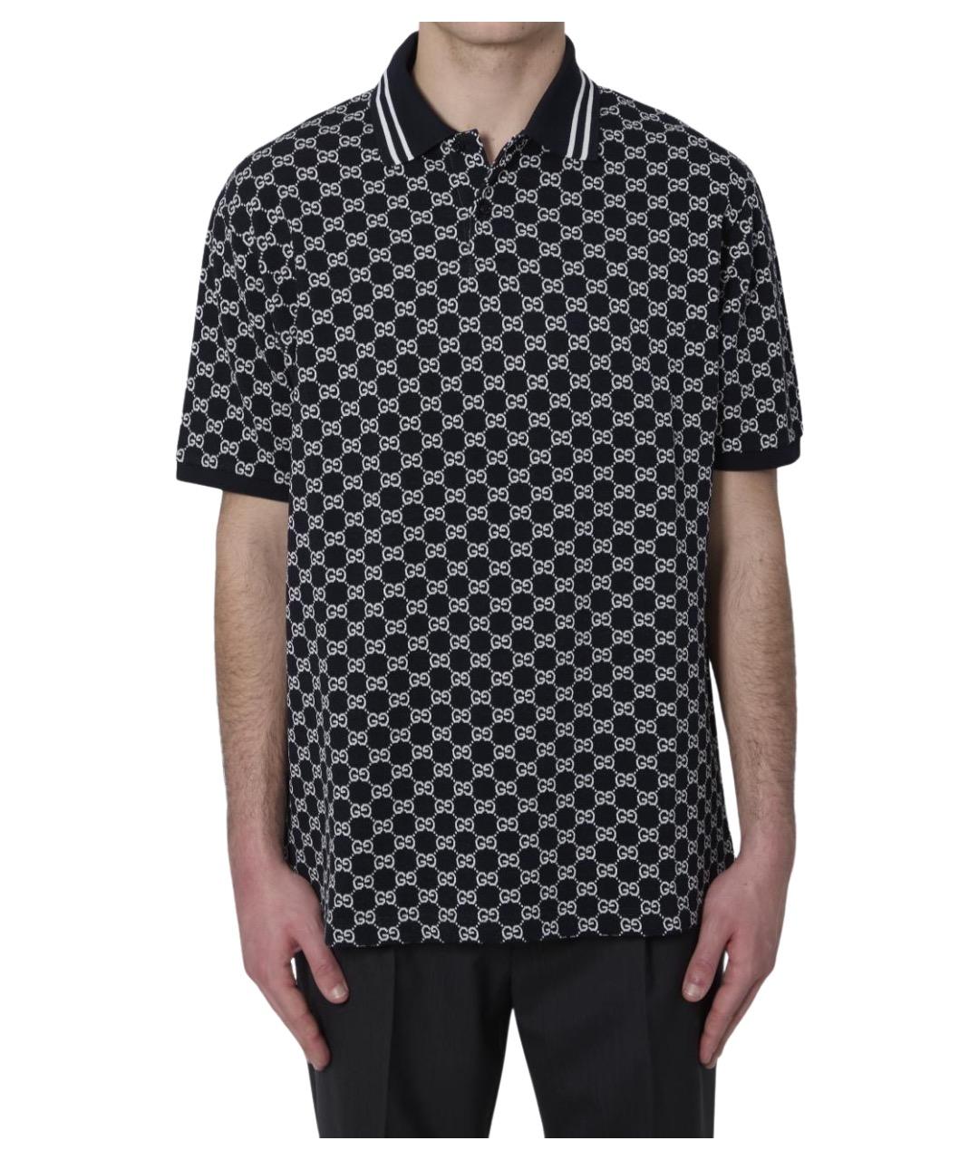 GUCCI Синее хлопковое поло с коротким рукавом, фото 1