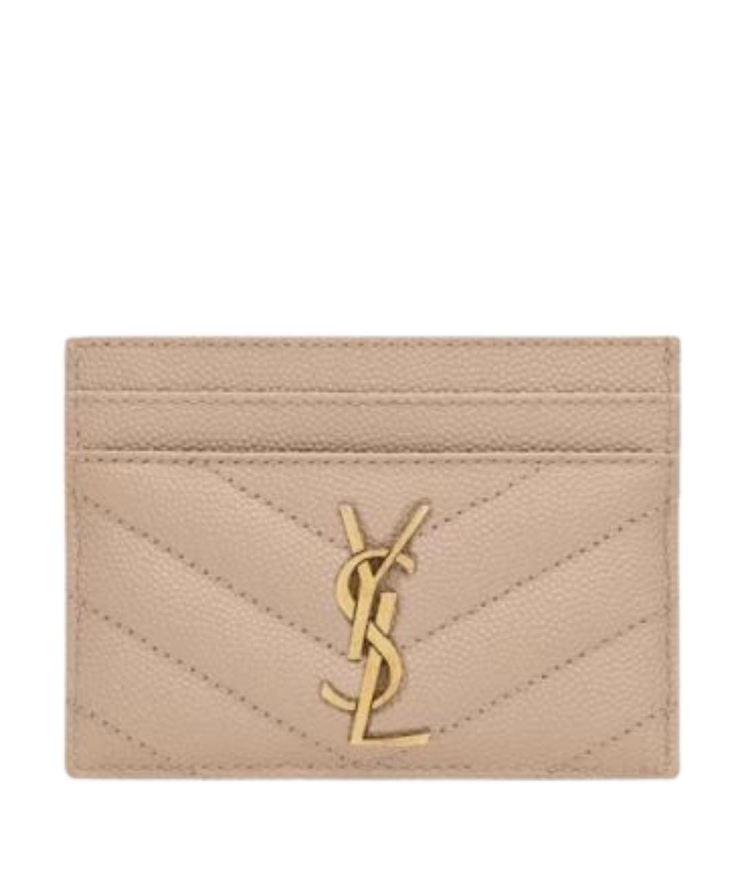 SAINT LAURENT Бежевый кожаный кардхолдер, фото 1