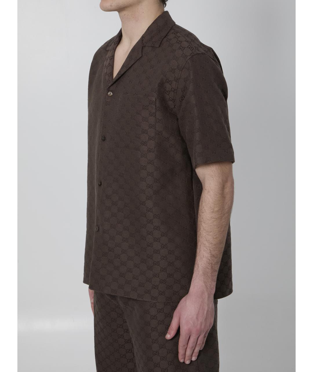 GUCCI Коричневая льняная кэжуал рубашка, фото 2