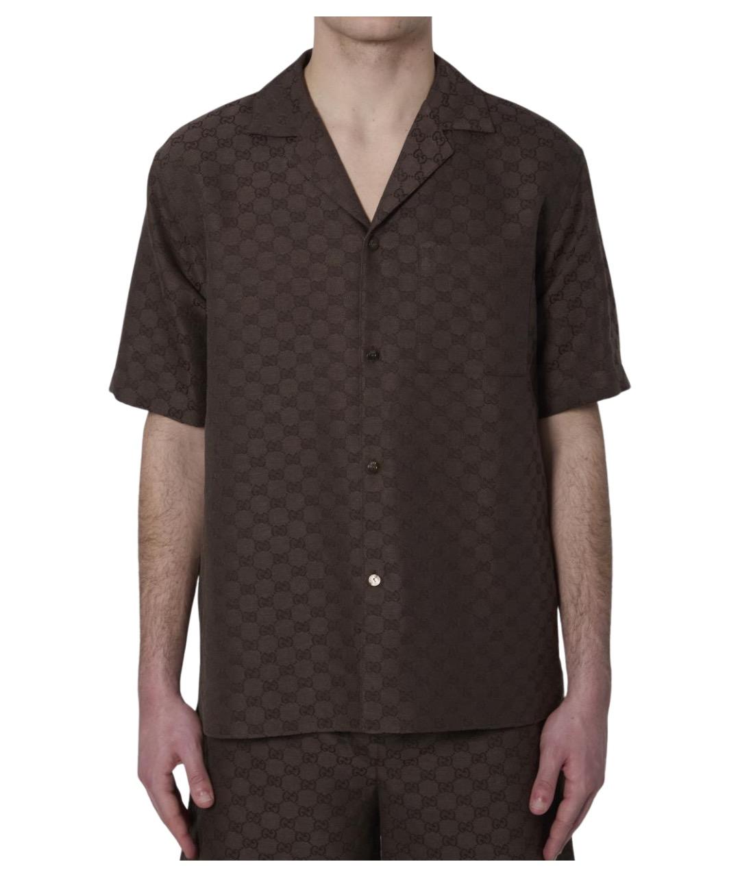 GUCCI Коричневая льняная кэжуал рубашка, фото 1