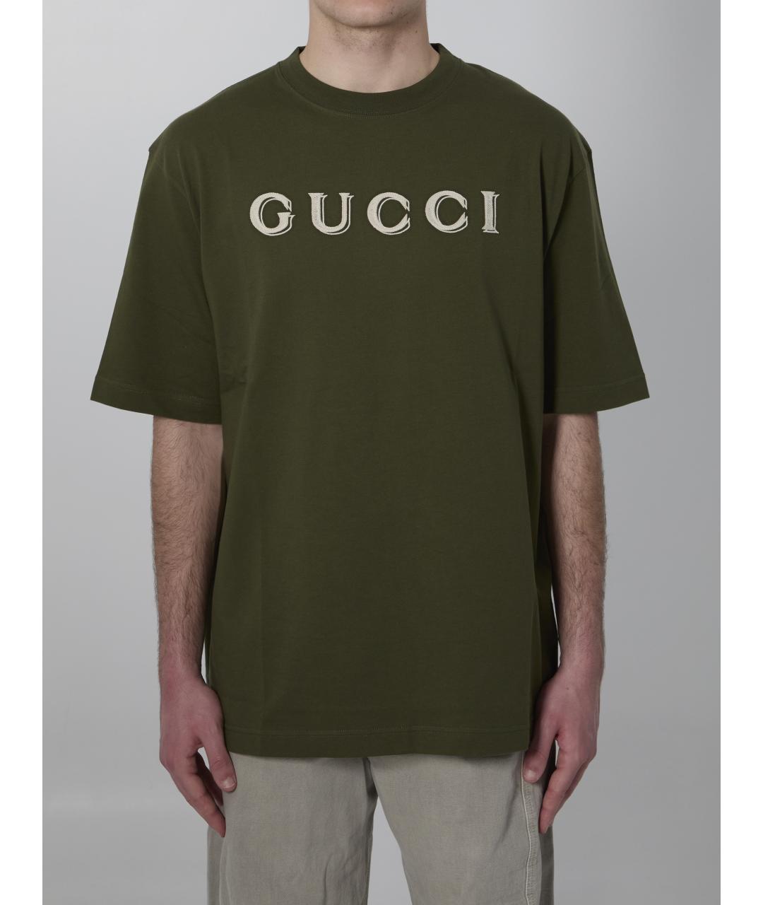 GUCCI Зеленая хлопковая футболка, фото 5
