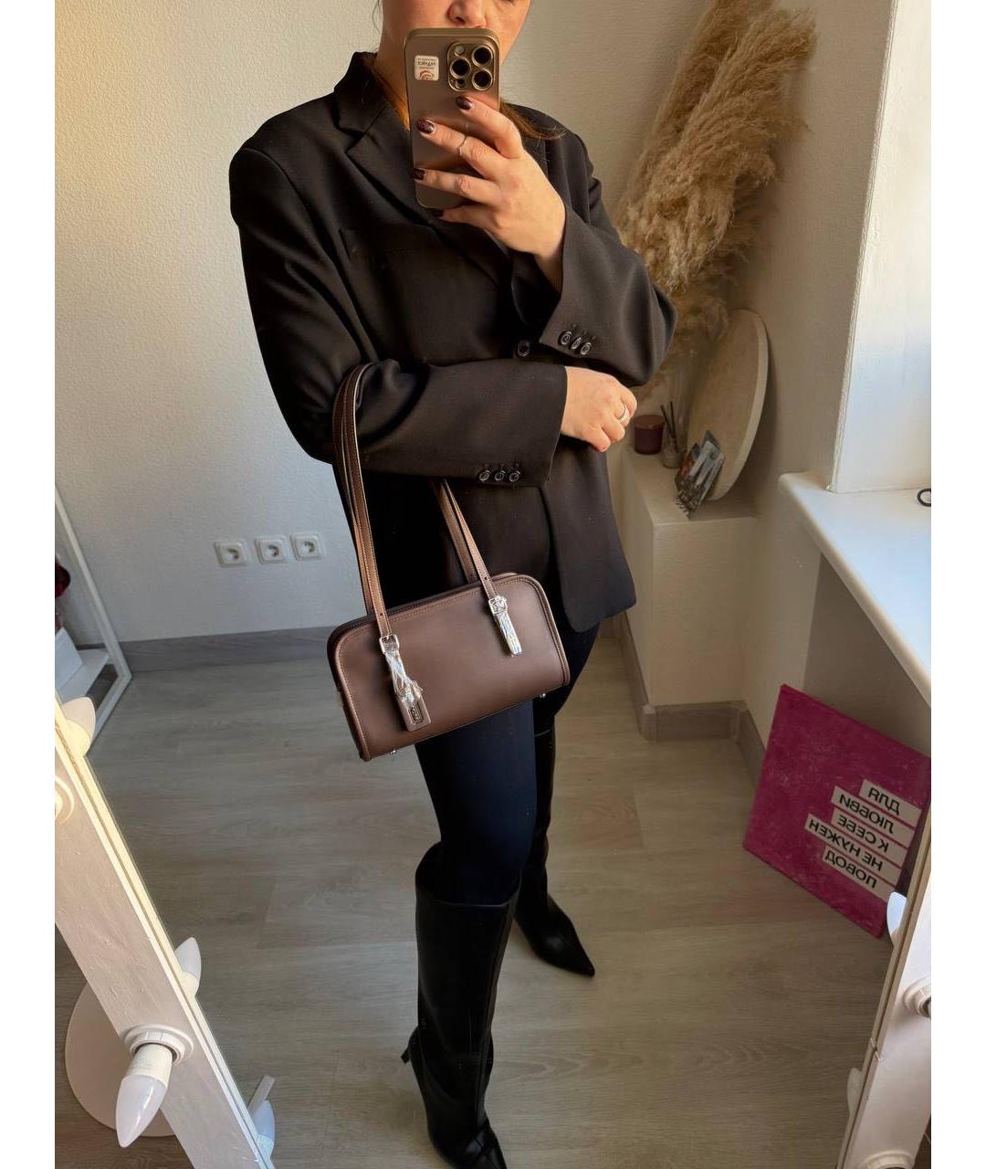 COACH Коричневая кожаная сумка с короткими ручками, фото 7