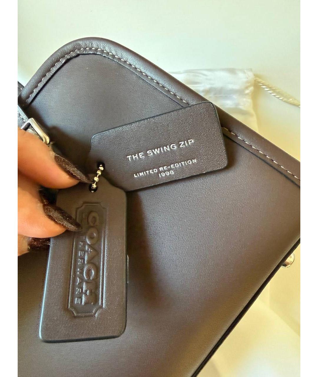 COACH Коричневая кожаная сумка с короткими ручками, фото 5