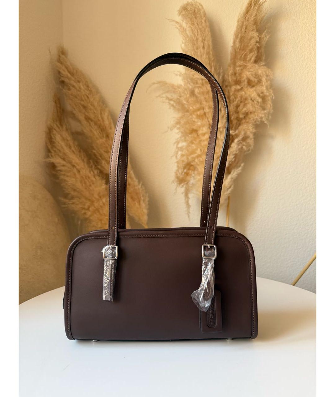 COACH Коричневая кожаная сумка с короткими ручками, фото 9