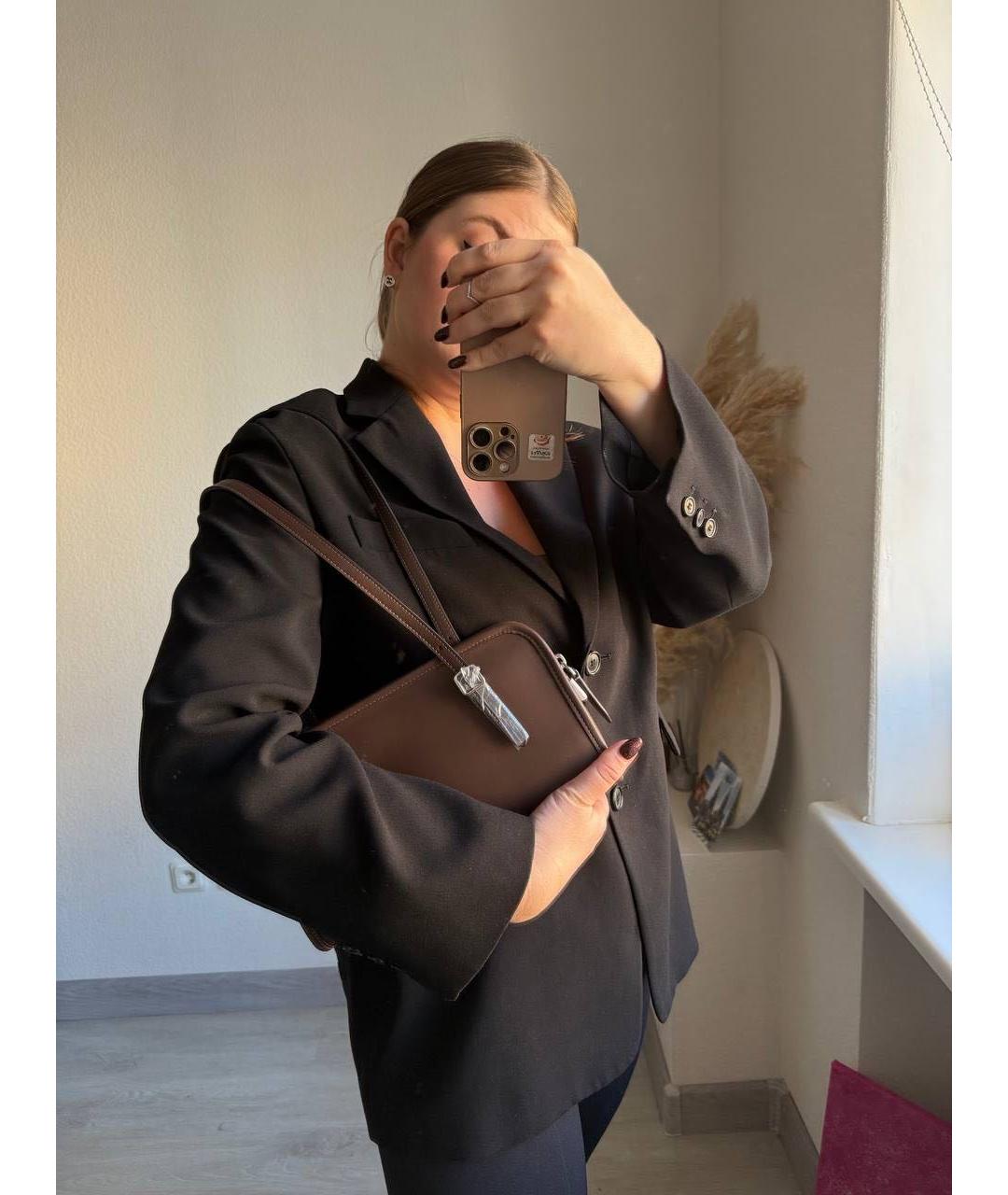 COACH Коричневая кожаная сумка с короткими ручками, фото 6