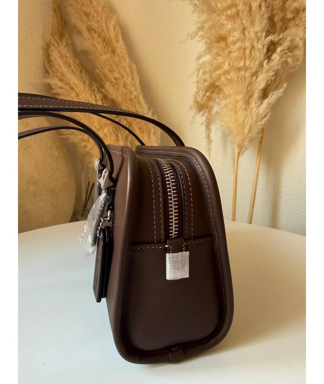 COACH Коричневая кожаная сумка с короткими ручками, фото 2