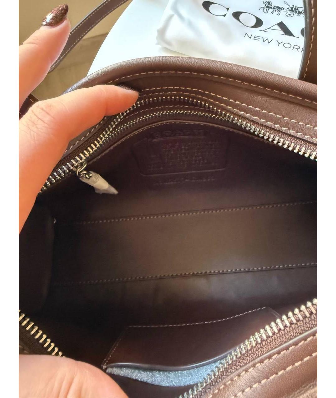 COACH Коричневая кожаная сумка с короткими ручками, фото 3