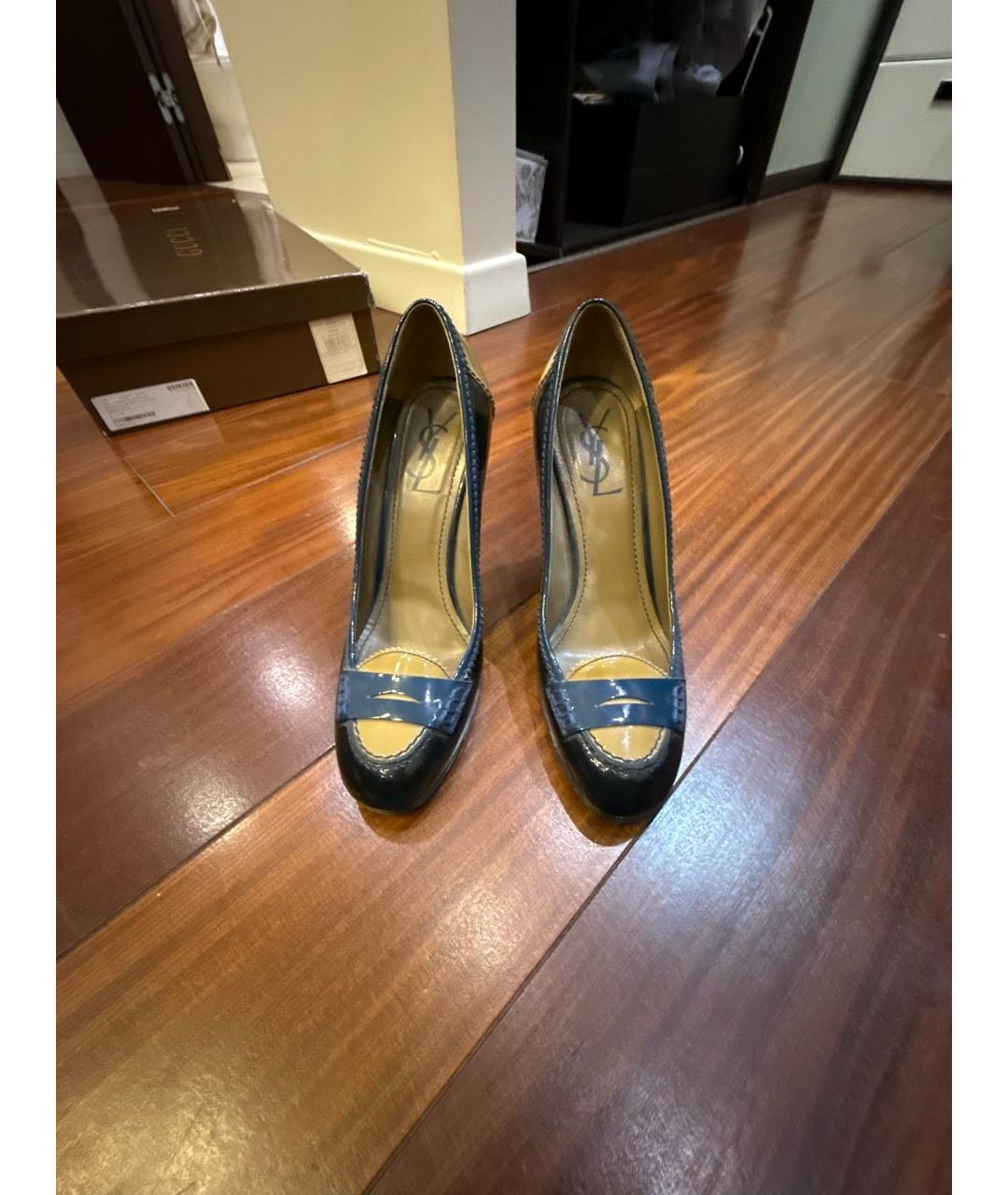 SAINT LAURENT Темно-синие кожаные туфли, фото 2