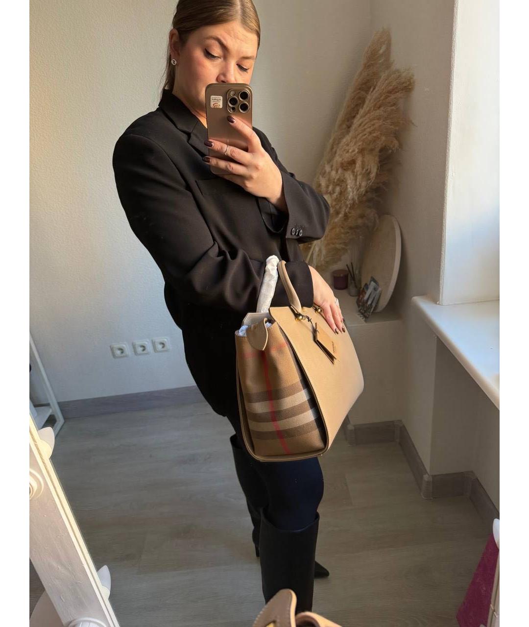 BURBERRY Бежевая кожаная сумка тоут, фото 6