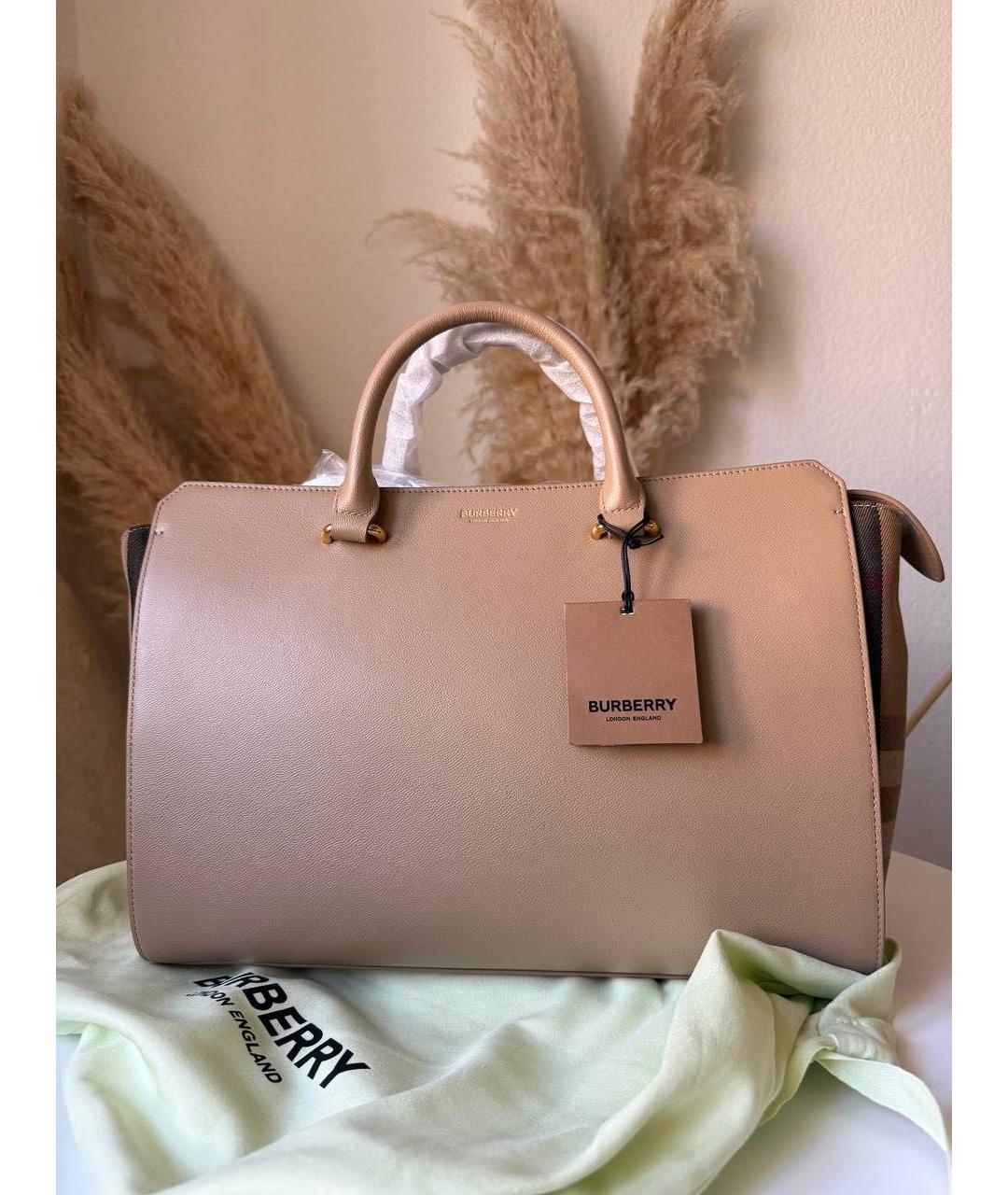 BURBERRY Бежевая кожаная сумка тоут, фото 4