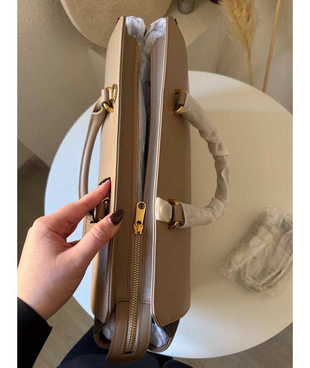 BURBERRY Бежевая кожаная сумка тоут, фото 3