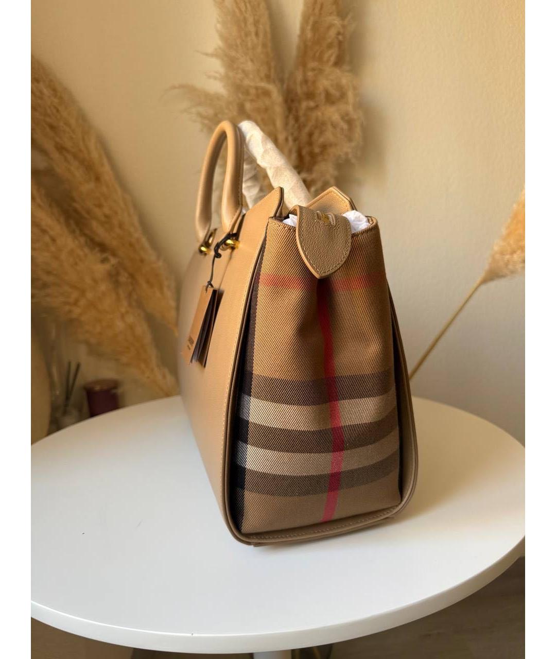 BURBERRY Бежевая кожаная сумка тоут, фото 7