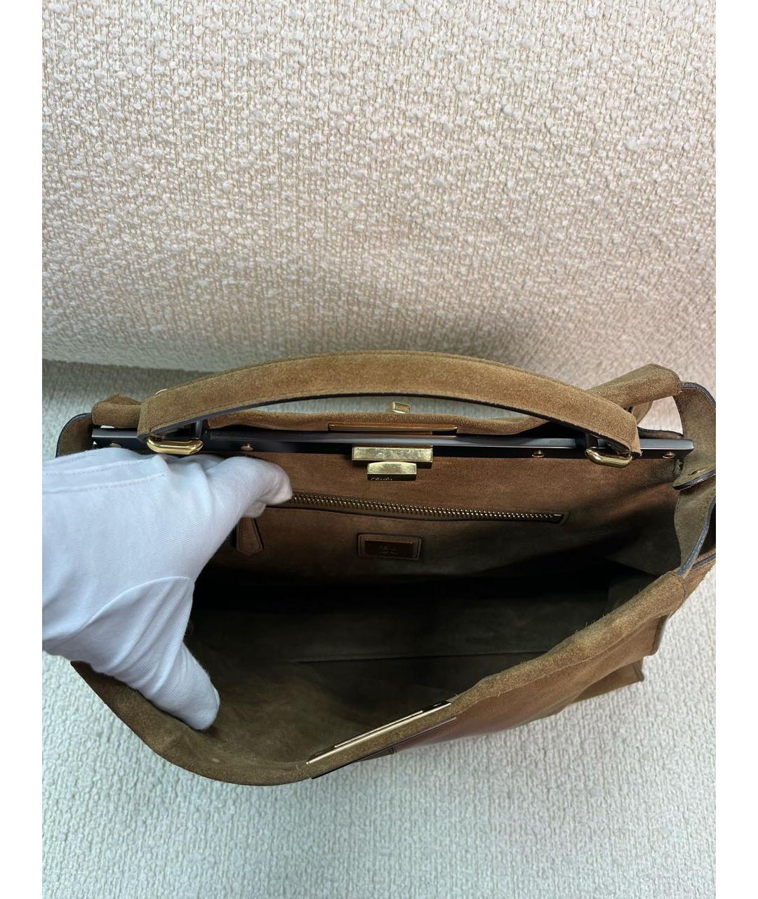 FENDI Коричневая замшевая сумка с короткими ручками, фото 6